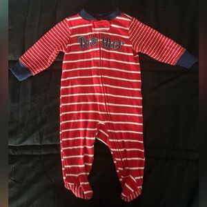 Carter's Red and White Striped Brother Footie